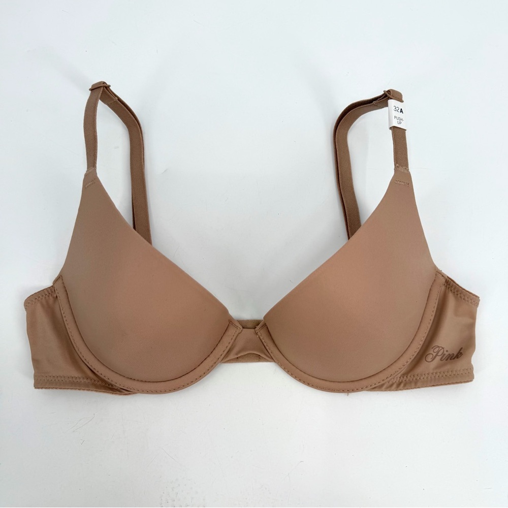 PINK Victorias Secret Bra 32A Praline Beige Wear Everywhere Pushup Underwire NEW
